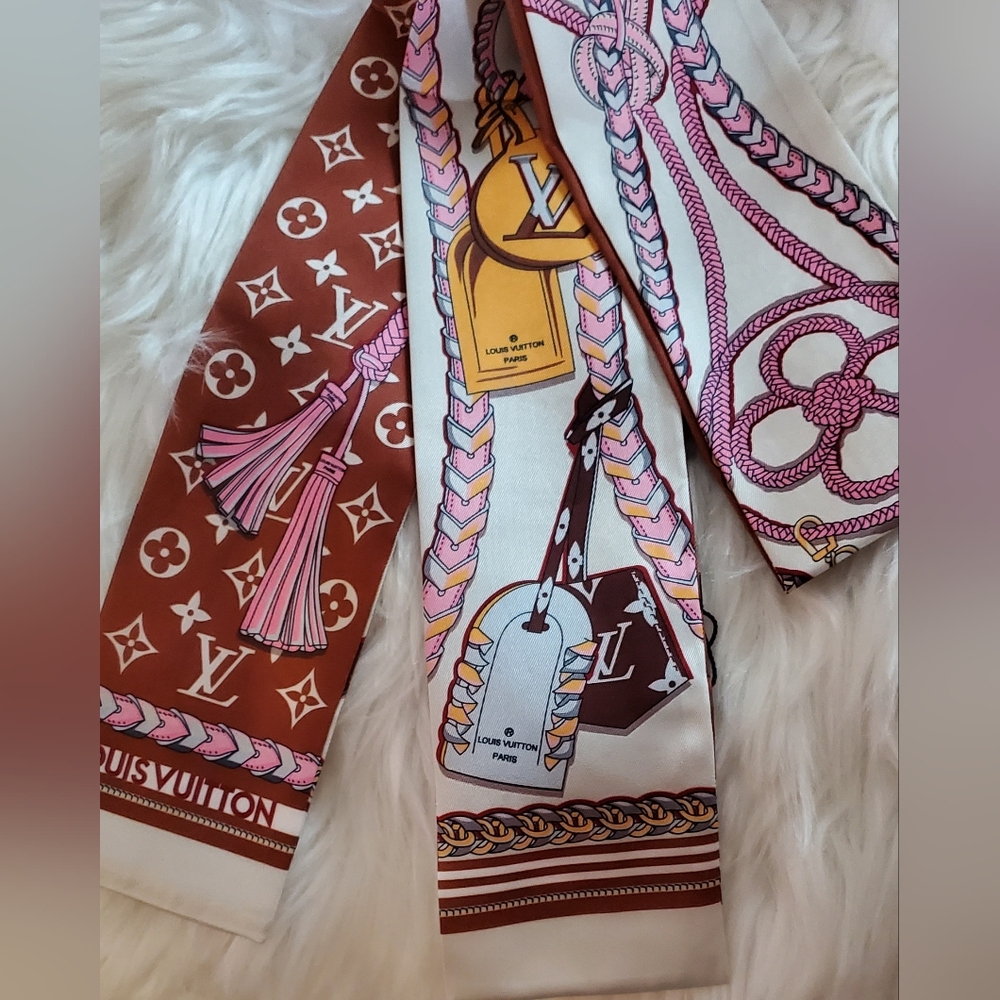 100% Silk Bag Twilly, Multicolor Scarf, Hairtie, Nonbranded